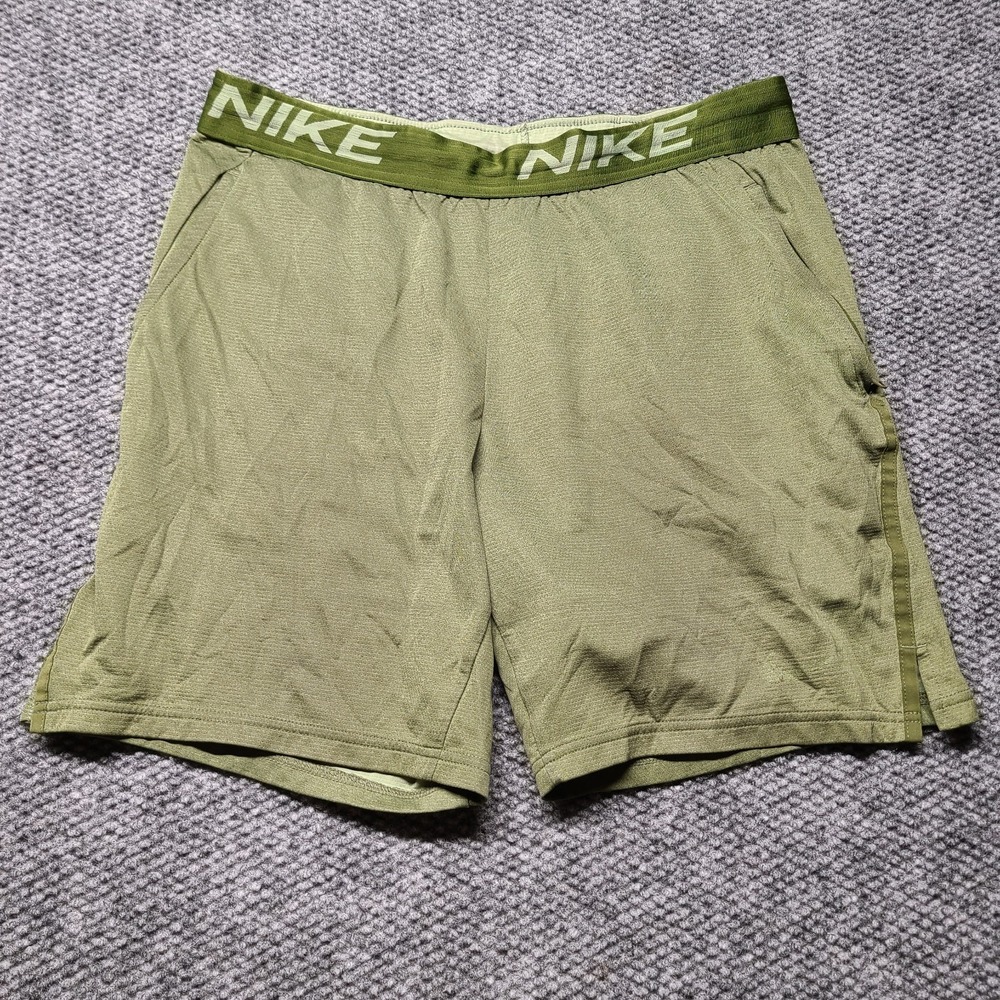 Nike Dri Fit Athletic Shorts Mens M Olive Green Side Slit Workout Running